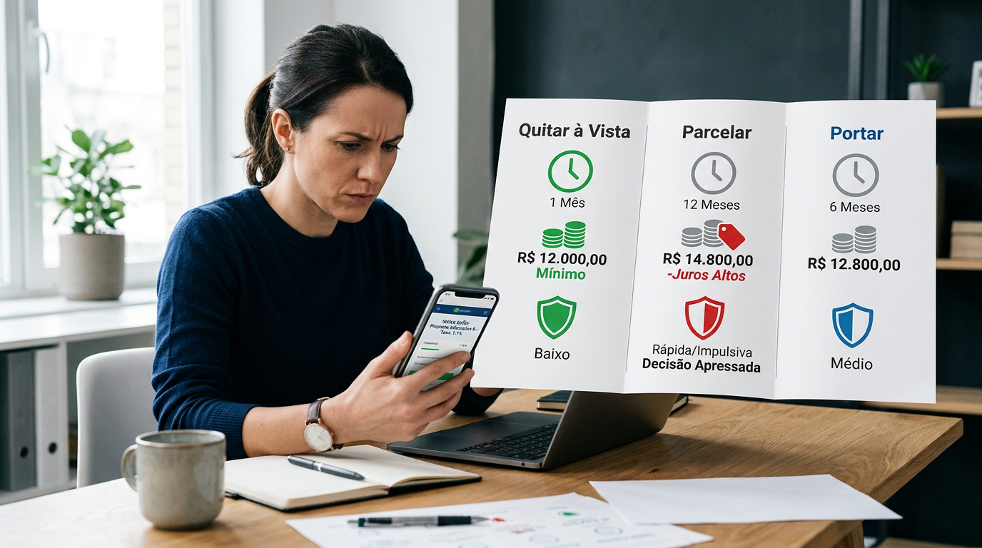 Quadro comparativo mostra como reduzir o CET na renegociação do cartão de crédito entre quitação, parcelamento e portabilidade.