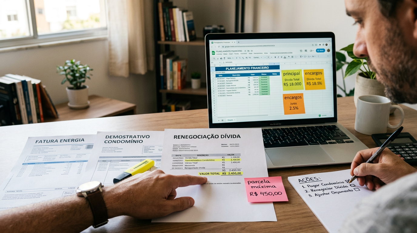 Checklist com faturas e orçamento orienta como reduzir o CET na renegociação do cartão de crédito sem aceitar parcela inviável.